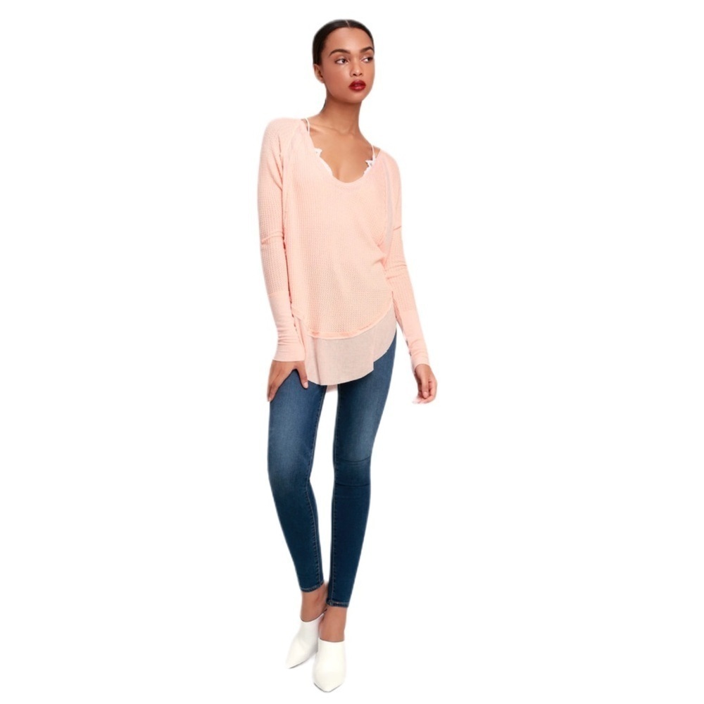 We The Free Women's Light Pink Waffle V-Neck Long Sleeve Thermal Top Size XS - Picture 11 of 11